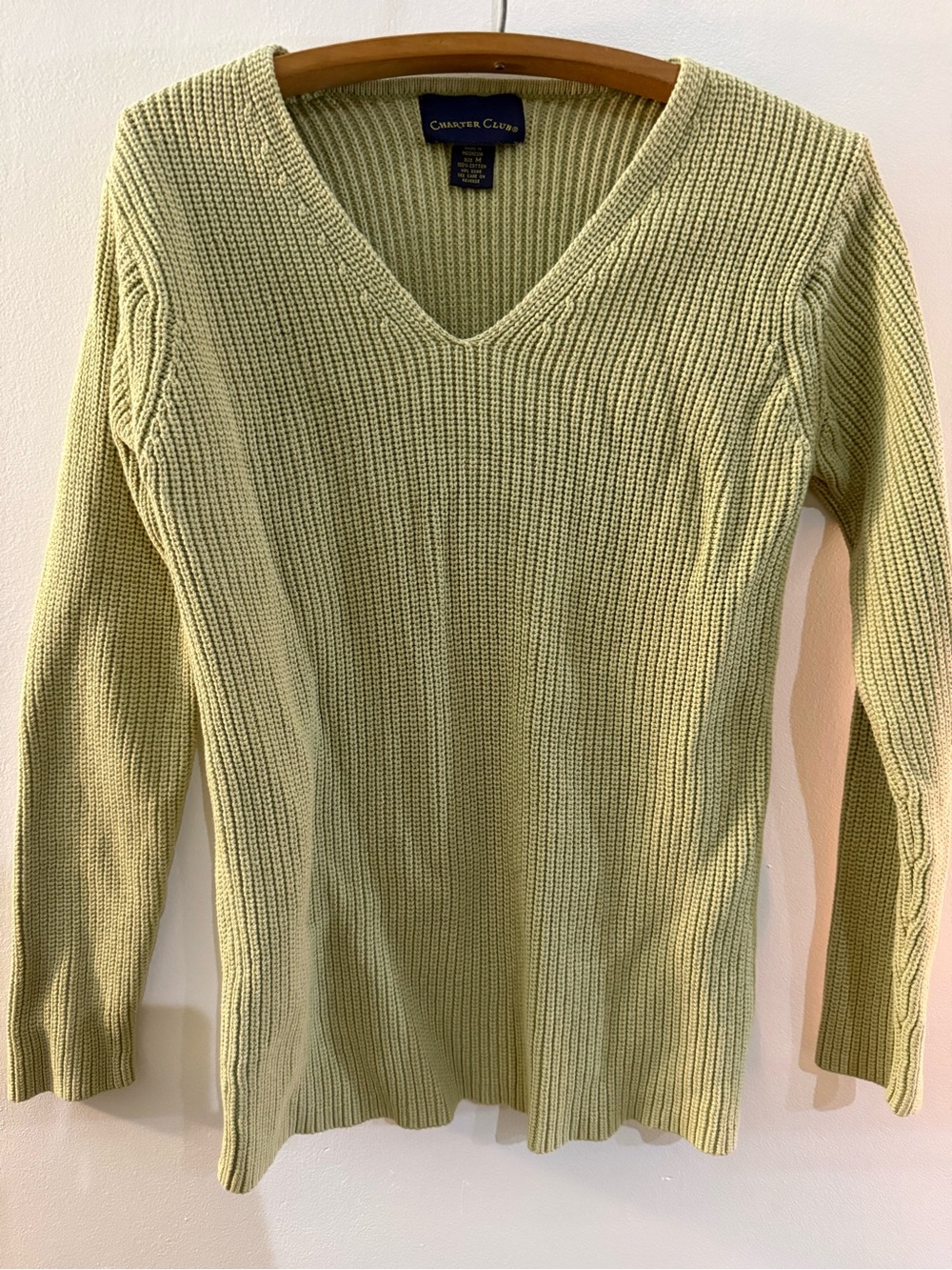 Charter Club Pale Green V-Neck Ribbed Sweater